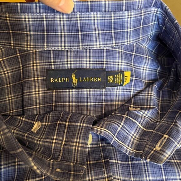 EEUC Men's Ralph Lauren Blue Plaid Stretch Button Down Shirt Size 3XB Big - Picture 3 of 3
